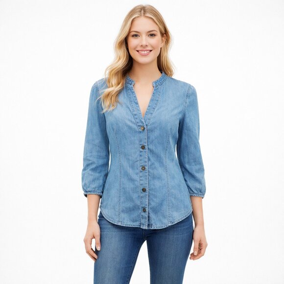 White House Black Market Tops - NWT White House Black Market 3/4 Sleeve Yankee Denim Shirt Crystal Light #A1718